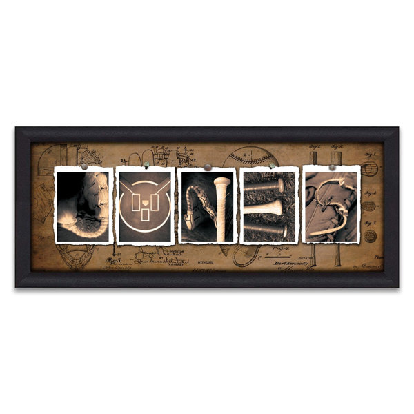 Latitude Run® Vintage Baseball Personalized Sports Name Art Framed